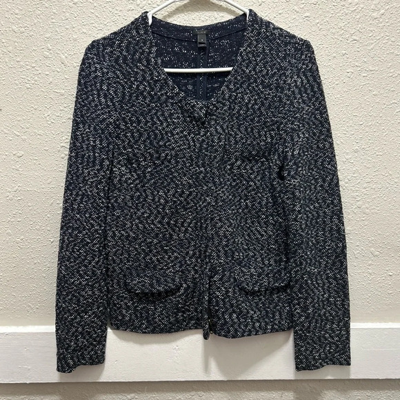J.Crew Navy Micro Tweed Zip Front Sweater Jacket Small - Picture 4 of 11